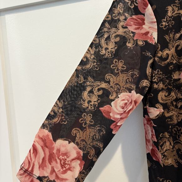 Mesh Overlay Y2K Top Medium Whimsigoth Roses Romantic Feminine Semi Sheer Bloom - Picture 6 of 13